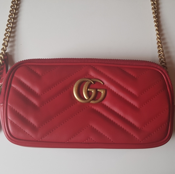 Gucci Handbags - GUCCI Matelasse Marmont Crossbody Bag Red